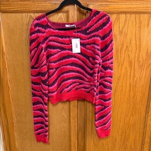 chic Pink and Black Zebra-Print Crewneck Sweater